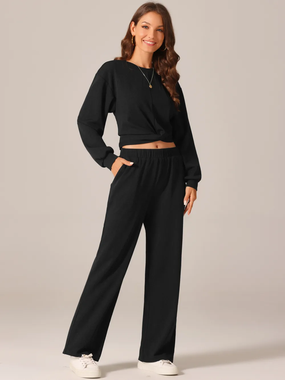 Long Sleeve Crop Tops Sweatsuit Sets