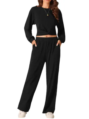 Long Sleeve Crop Tops Sweatsuit Sets