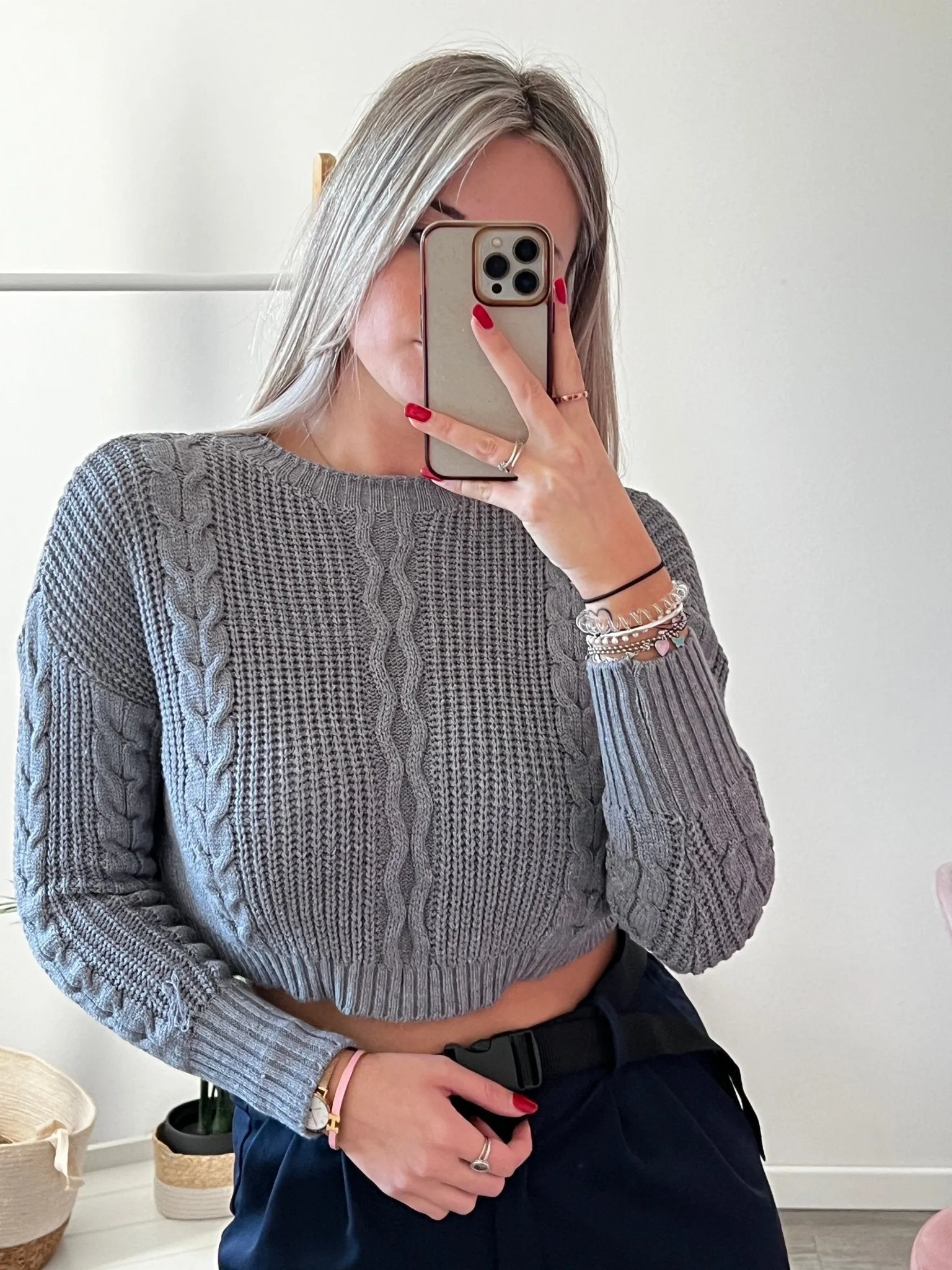 Braided Knit Crop Sweater