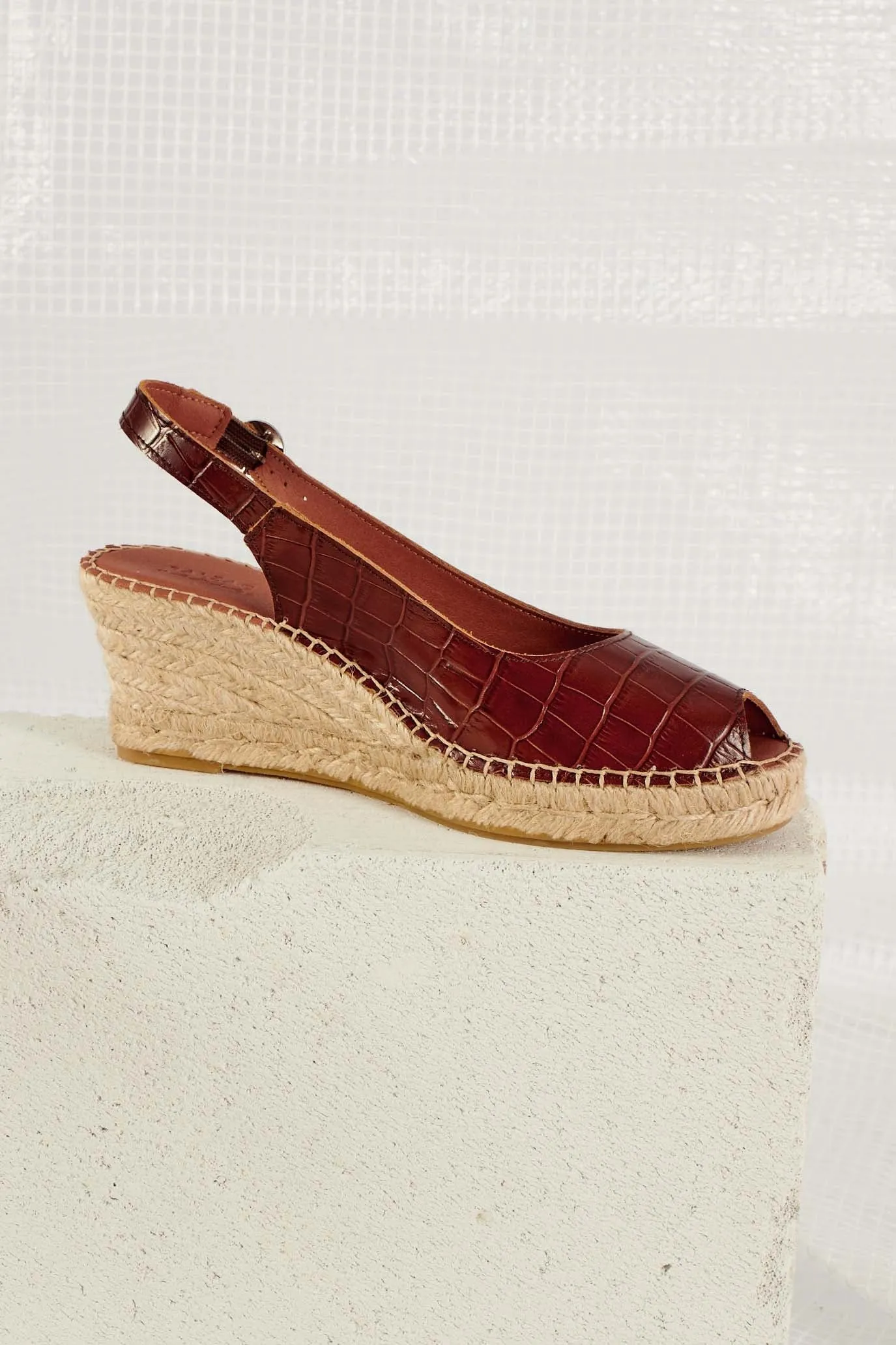 Manuela Cognac Embossed Espadrilles