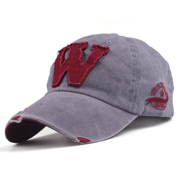 Men's Cotton Snapback Fitted Baseball Caps with Letter W Embroidery