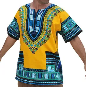 Blue Yellow Men's African Tribal Ethnic 3D Printed Shirt