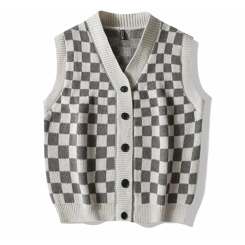 Vintage Men's Hand Knitted Sleeveless V-Neck Vest