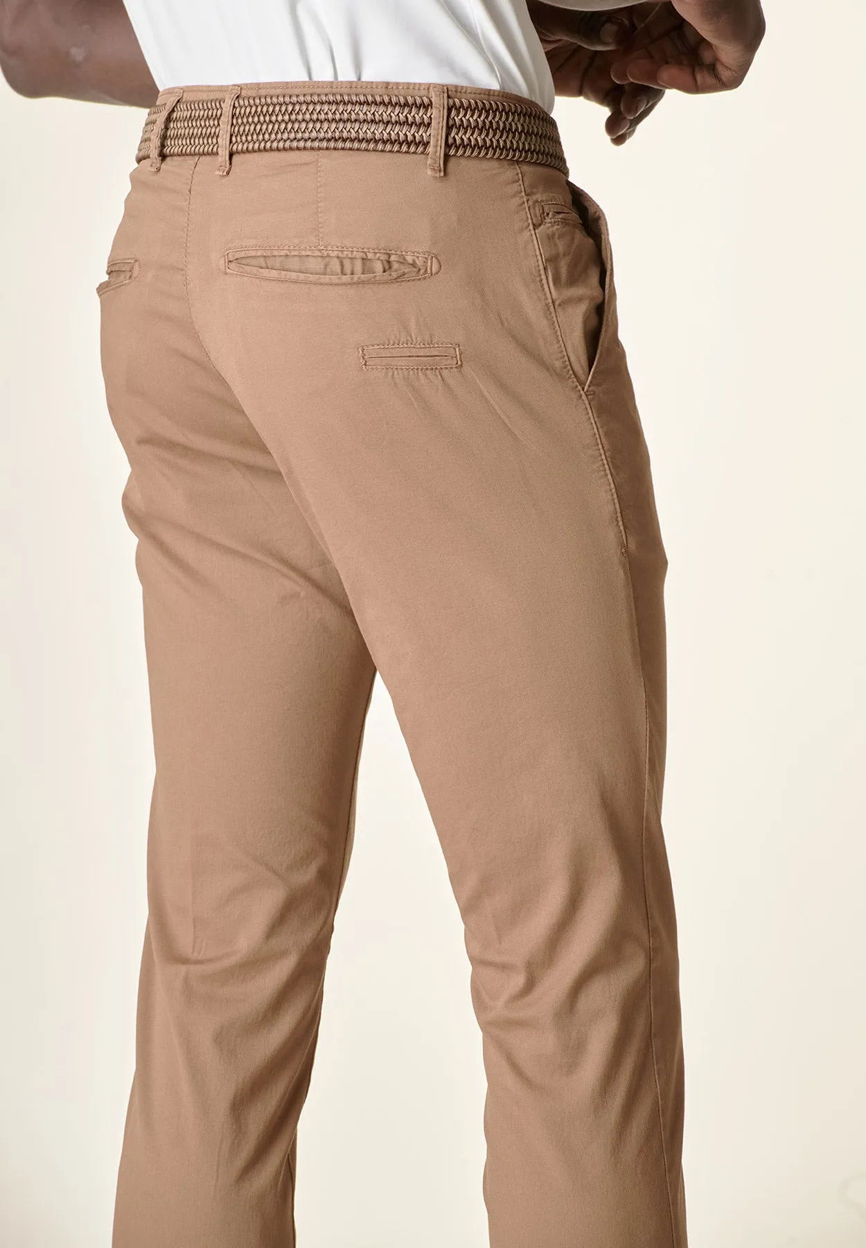 Khaki Cotton Stretch Slim Fit Trousers