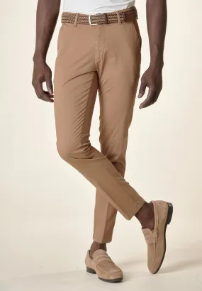 Khaki Cotton Stretch Slim Fit Trousers