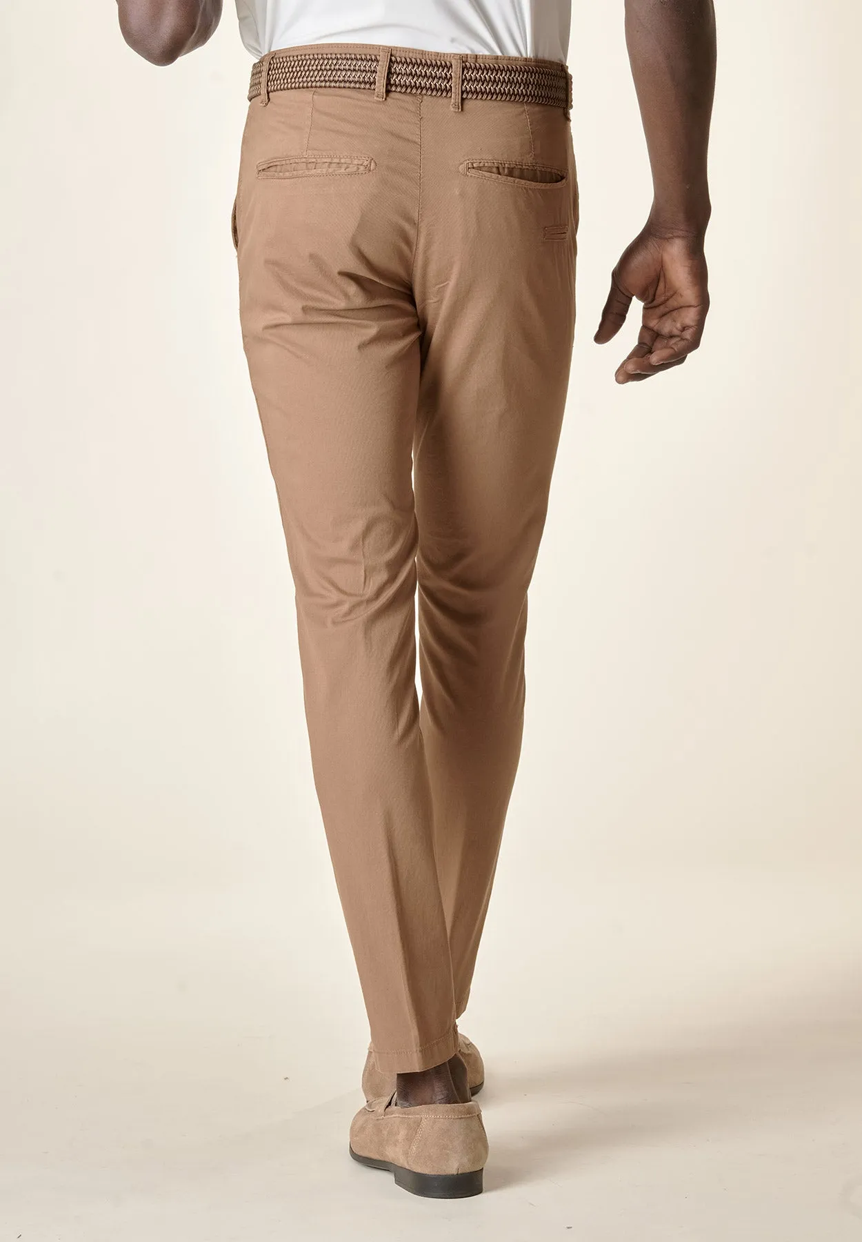 Khaki Cotton Stretch Slim Fit Trousers