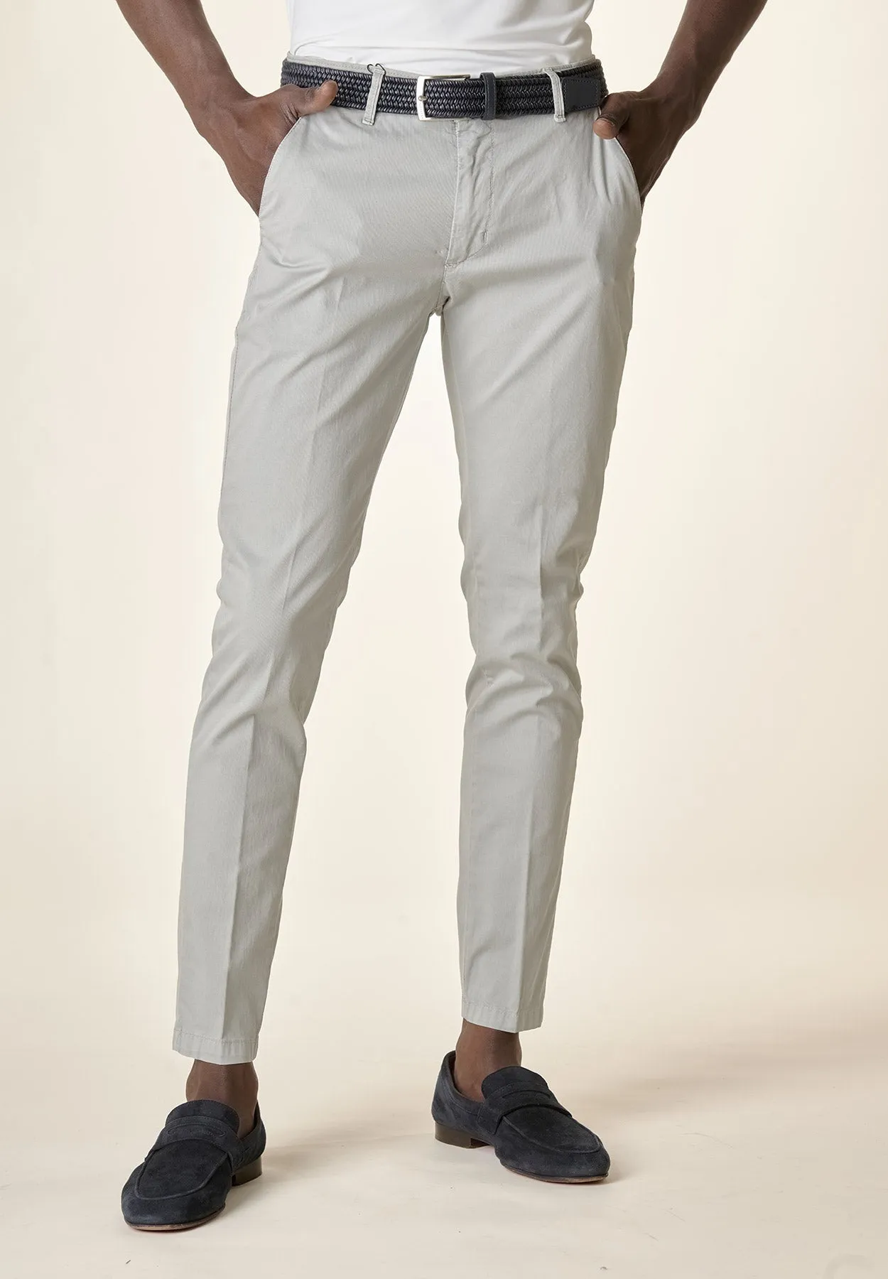 Light Gray Cotton Stretch Slim Fit Trousers