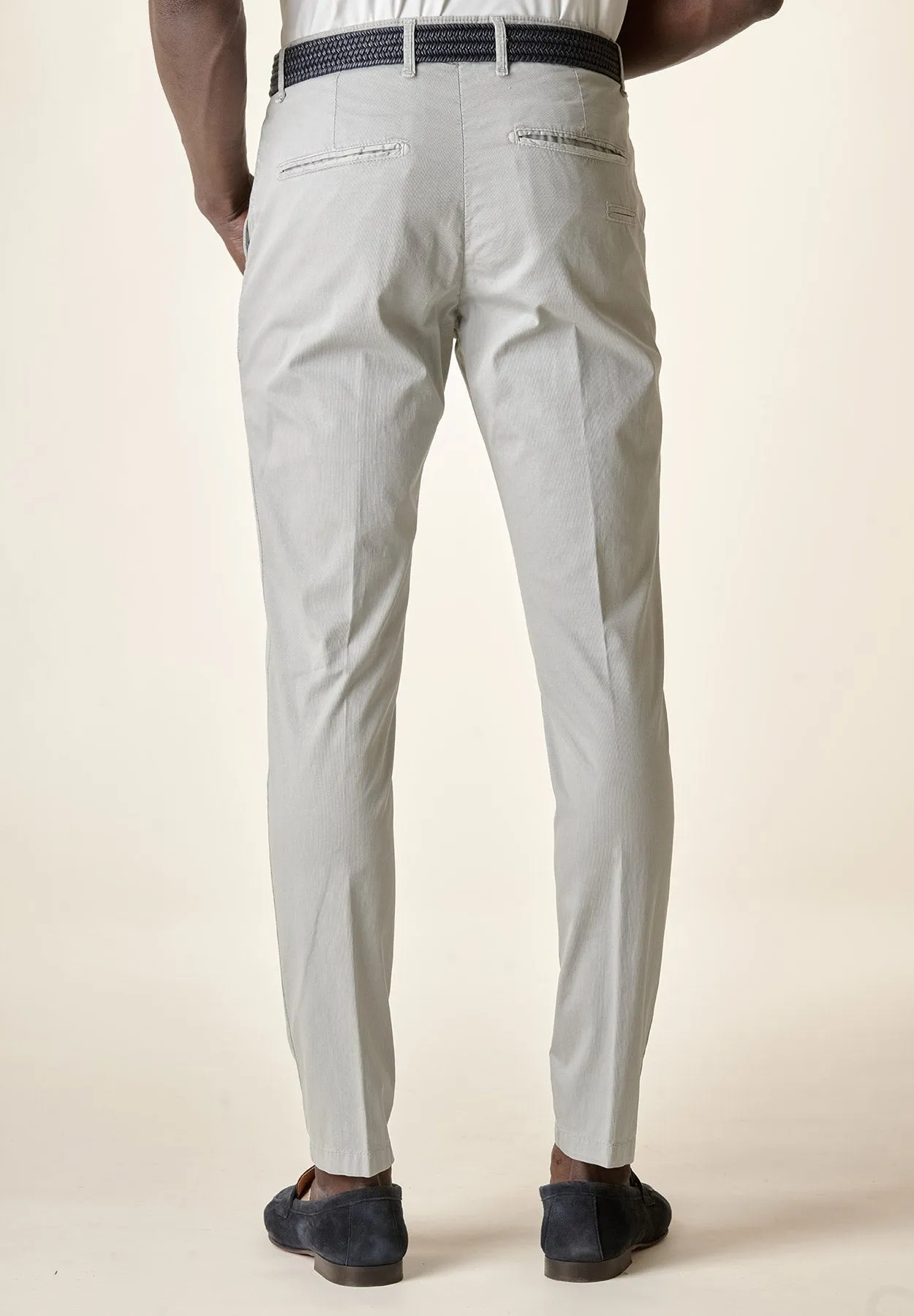 Light Gray Cotton Stretch Slim Fit Trousers