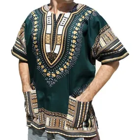 Dark Green African Tribal Ethnic Short Sleeve Shirt