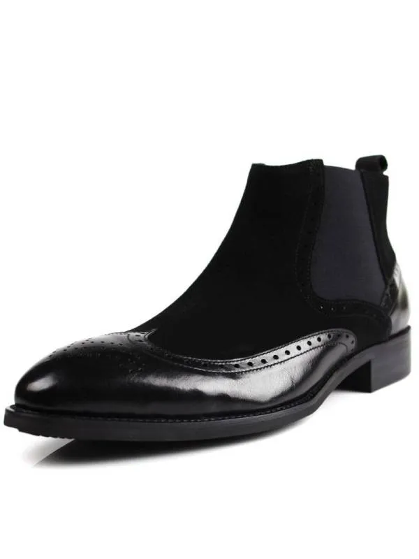 Men's Brogue Leather and Suede Chelsea Boots by Francesco