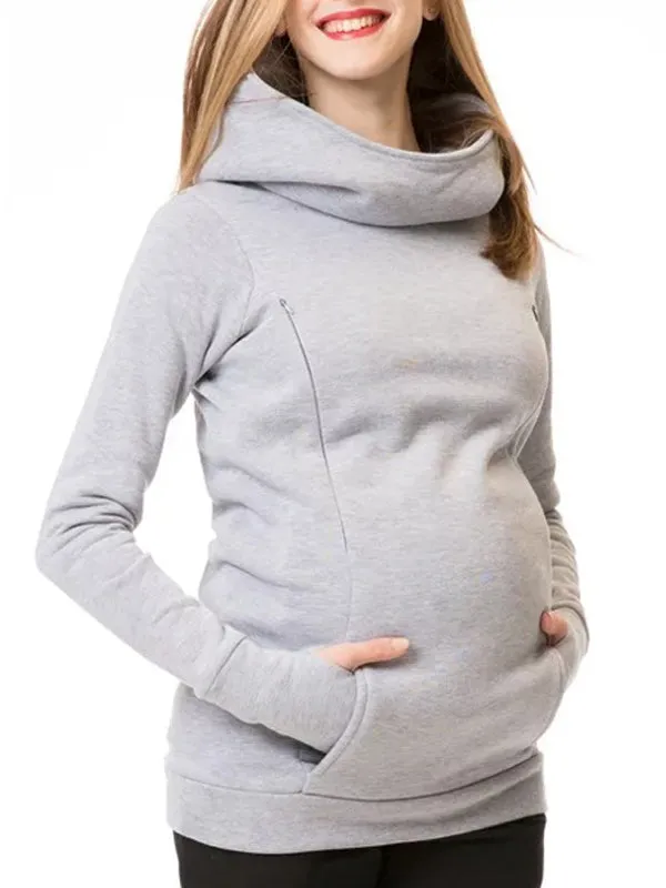 Hooded Solid Color Maternity Nursing Sweatshirt