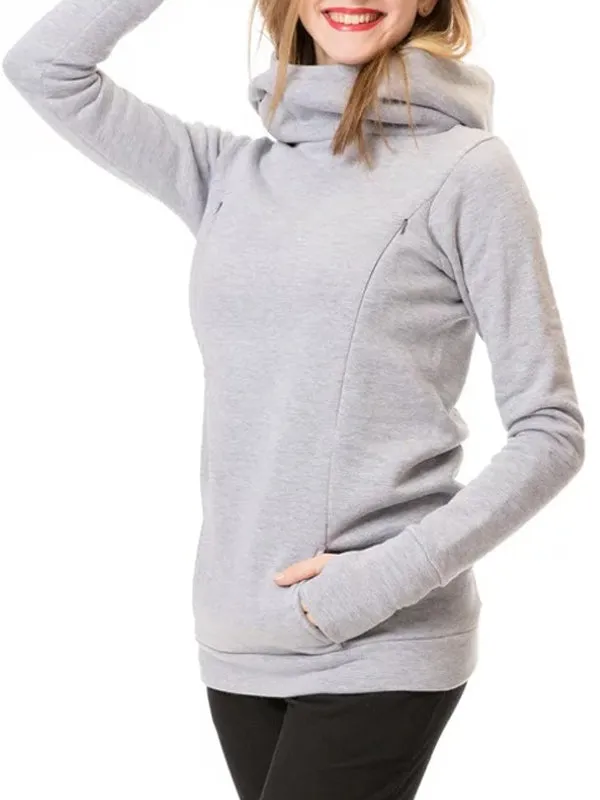 Hooded Solid Color Maternity Nursing Sweatshirt