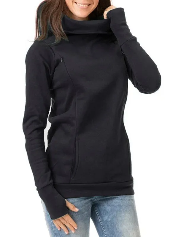 Hooded Solid Color Maternity Nursing Sweatshirt