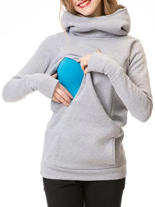 Hooded Solid Color Maternity Nursing Sweatshirt