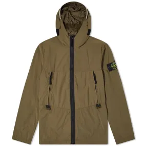 Nylon Garment Dyed Hooded Jacket in Olive Green