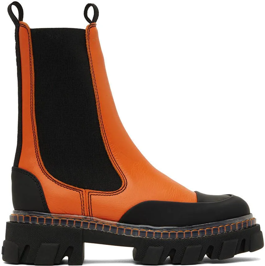 Orange Cleated Chelsea Boots by GANNI