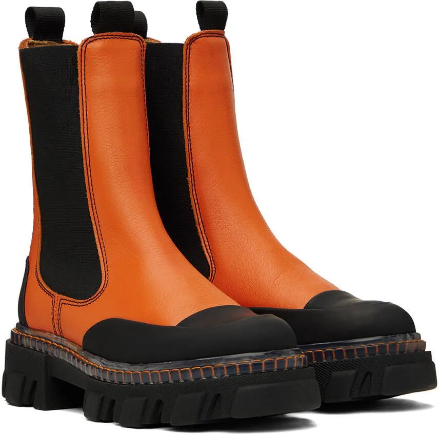 Orange Cleated Chelsea Boots by GANNI