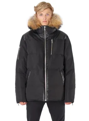 OXFORD PREMIUM DOWN-FILLED HOODED OXFORD TASLAN JACKET WITH NATURAL RACCOON FUR | OXFORD PREMIUM BLACK LABEL AVEC FOURRURE D