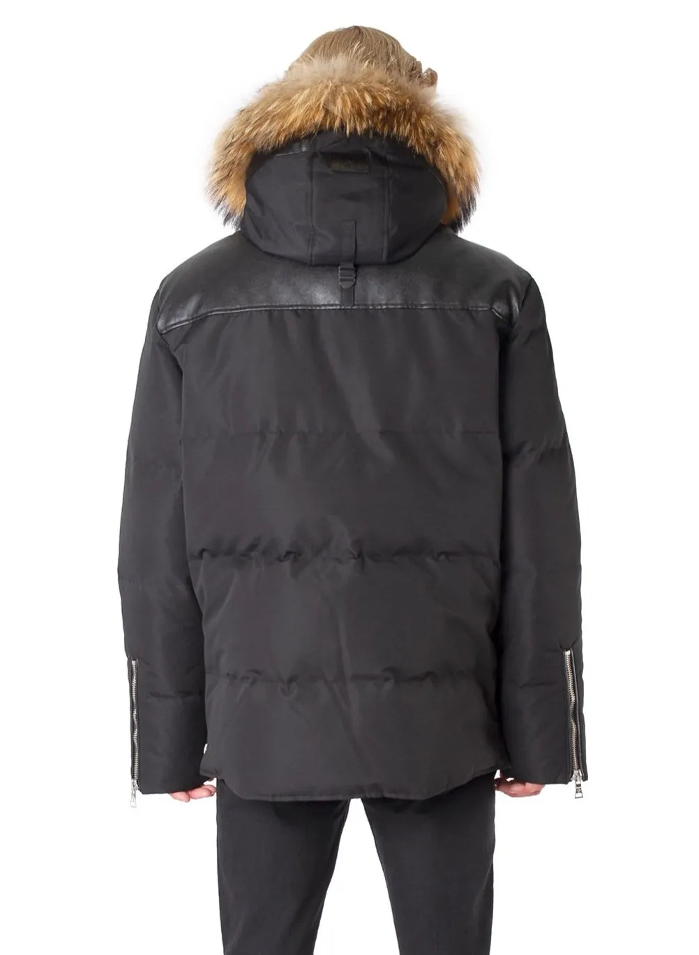 OXFORD PREMIUM DOWN-FILLED HOODED OXFORD TASLAN JACKET WITH NATURAL RACCOON FUR | OXFORD PREMIUM BLACK LABEL AVEC FOURRURE D