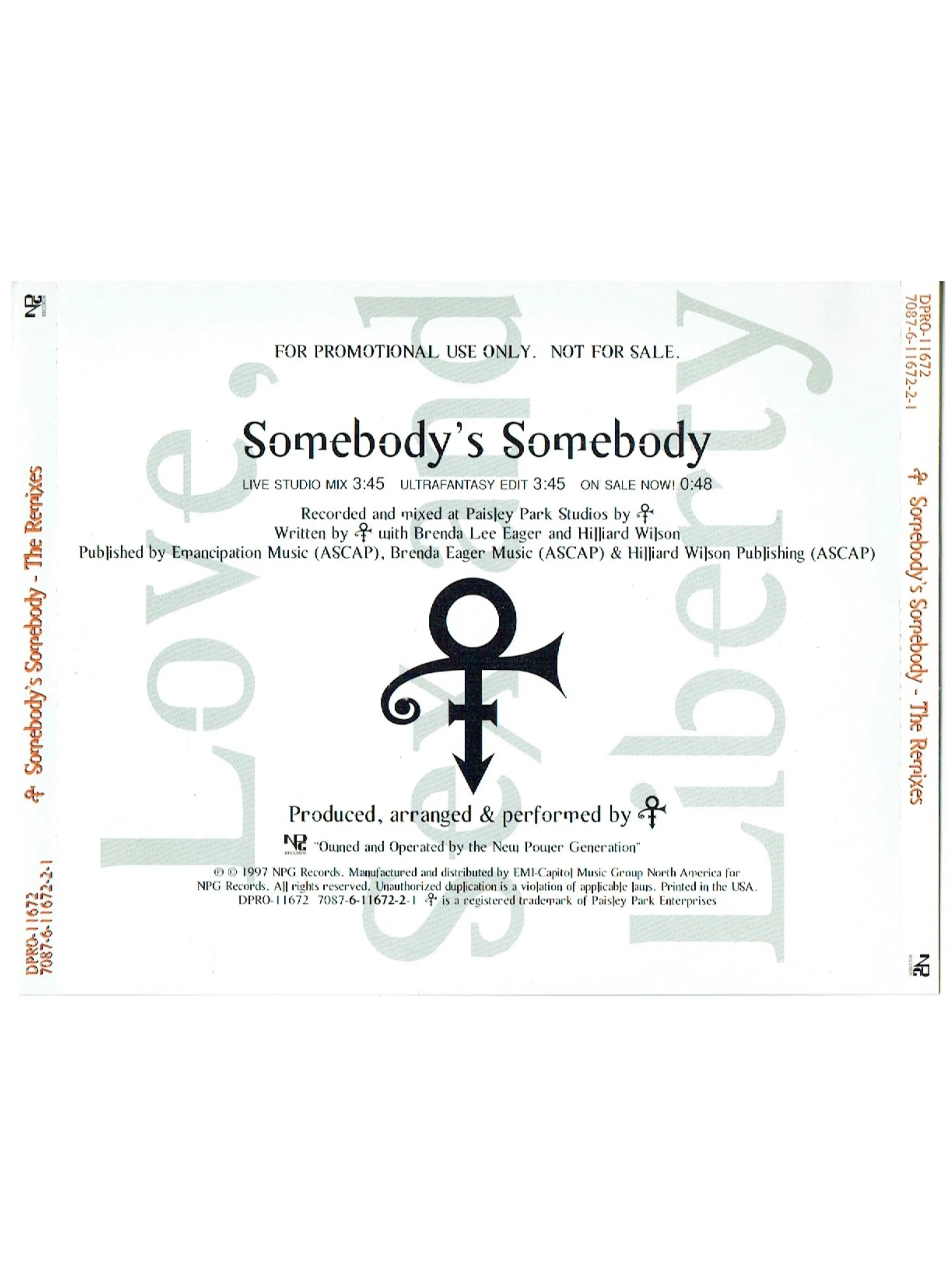 Prince Somebody's Somebody CD Single 1997