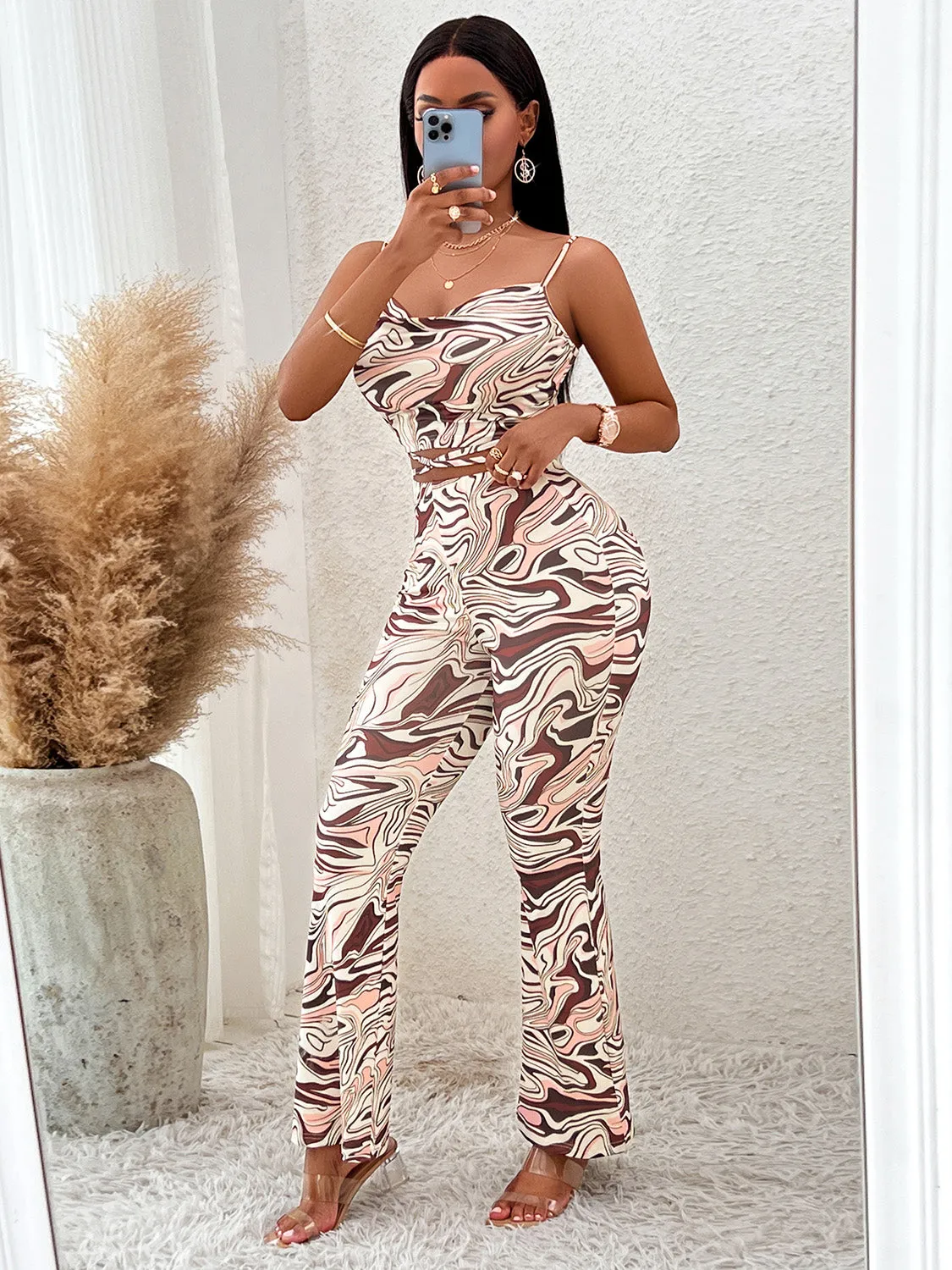 Wide Leg Jumpsuit with Printed Design