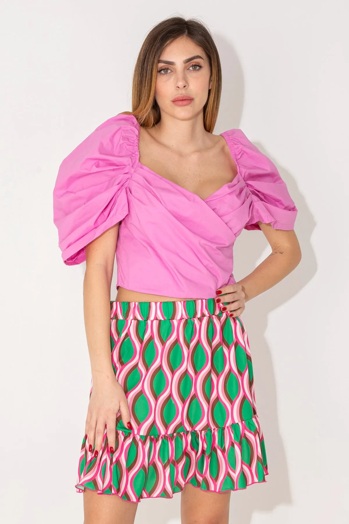 Puff Sleeve Crop Top,