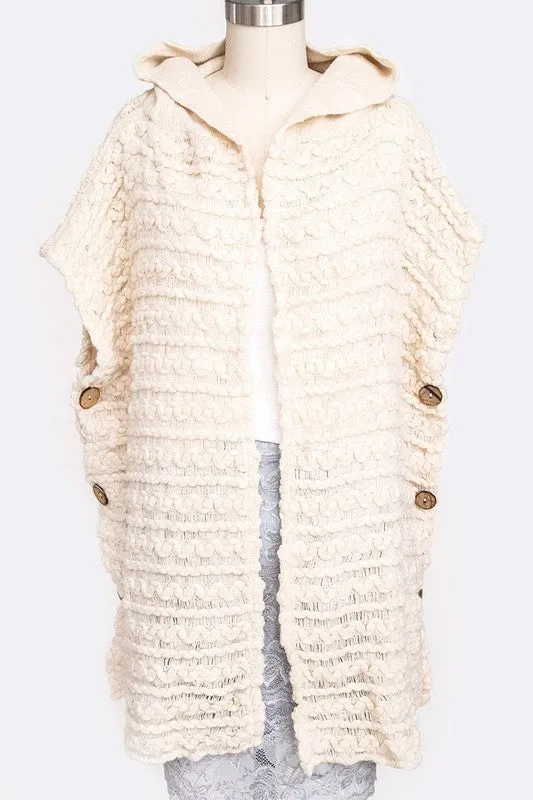 Knit Hooded Cardigan with Side Buttons