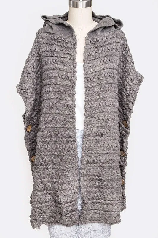 Knit Hooded Cardigan with Side Buttons