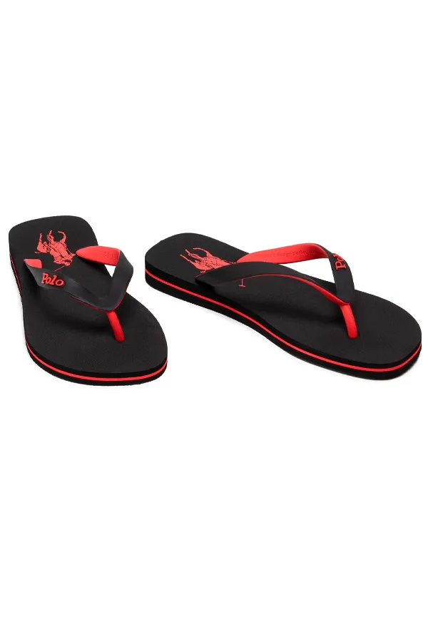 Ralph Lauren Black Flip-Flops with Pony Logo