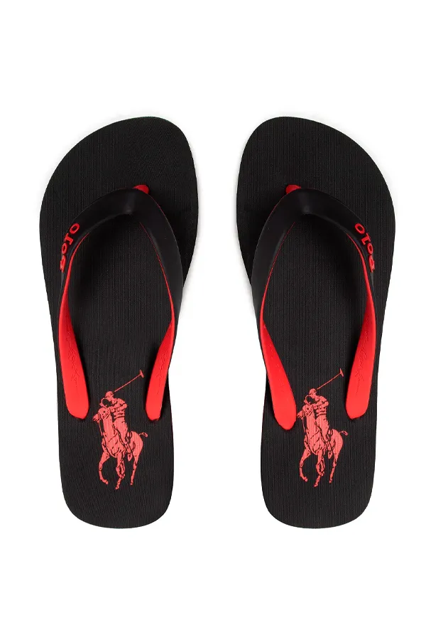 Ralph Lauren Black Flip-Flops with Pony Logo