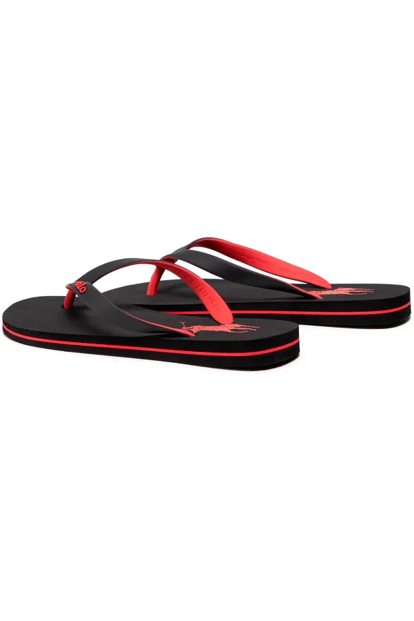 Ralph Lauren Black Flip-Flops with Pony Logo