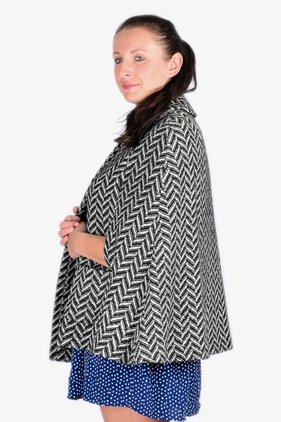 Retro 1960s Black White Wool Cape Brick