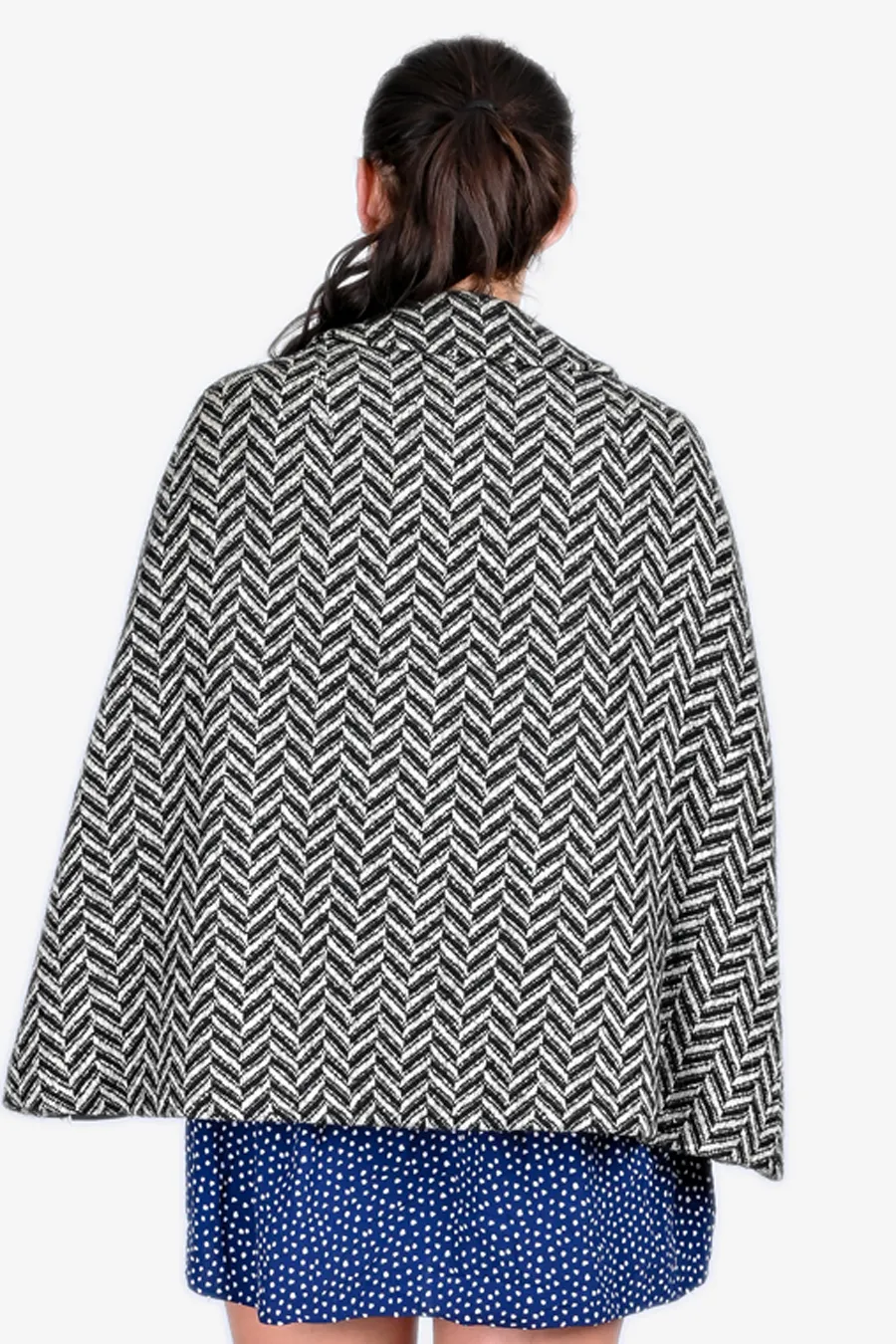 Retro 1960s Black White Wool Cape Brick