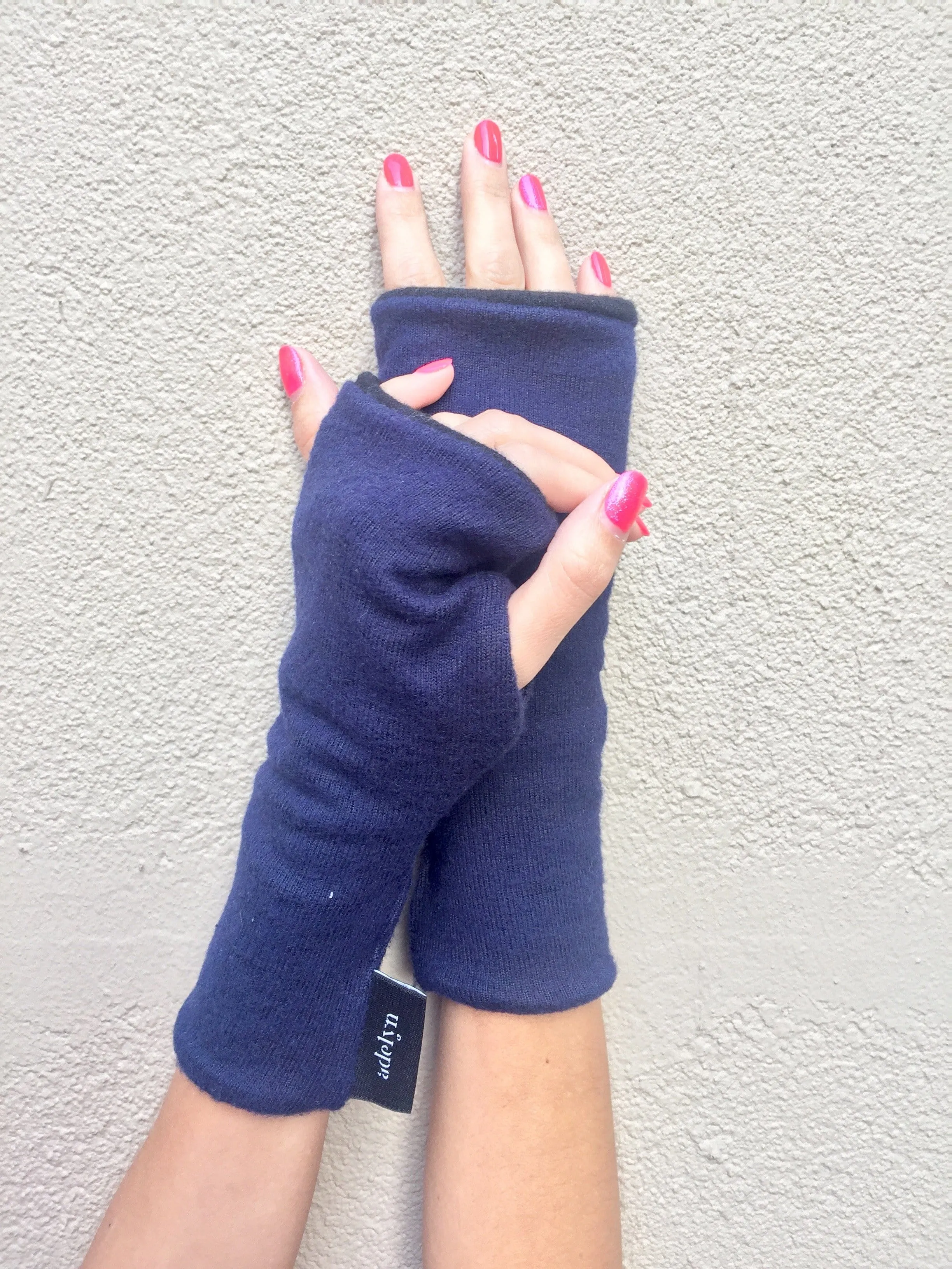 Soft Reversible Double Layer Cashmere Feel Fingerless Gloves