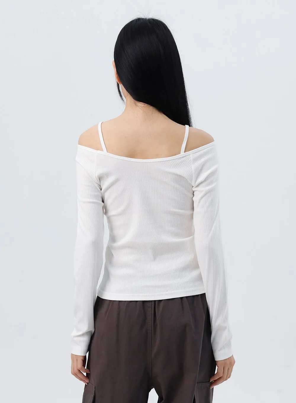 Ribbed Off Shoulder Top IO326