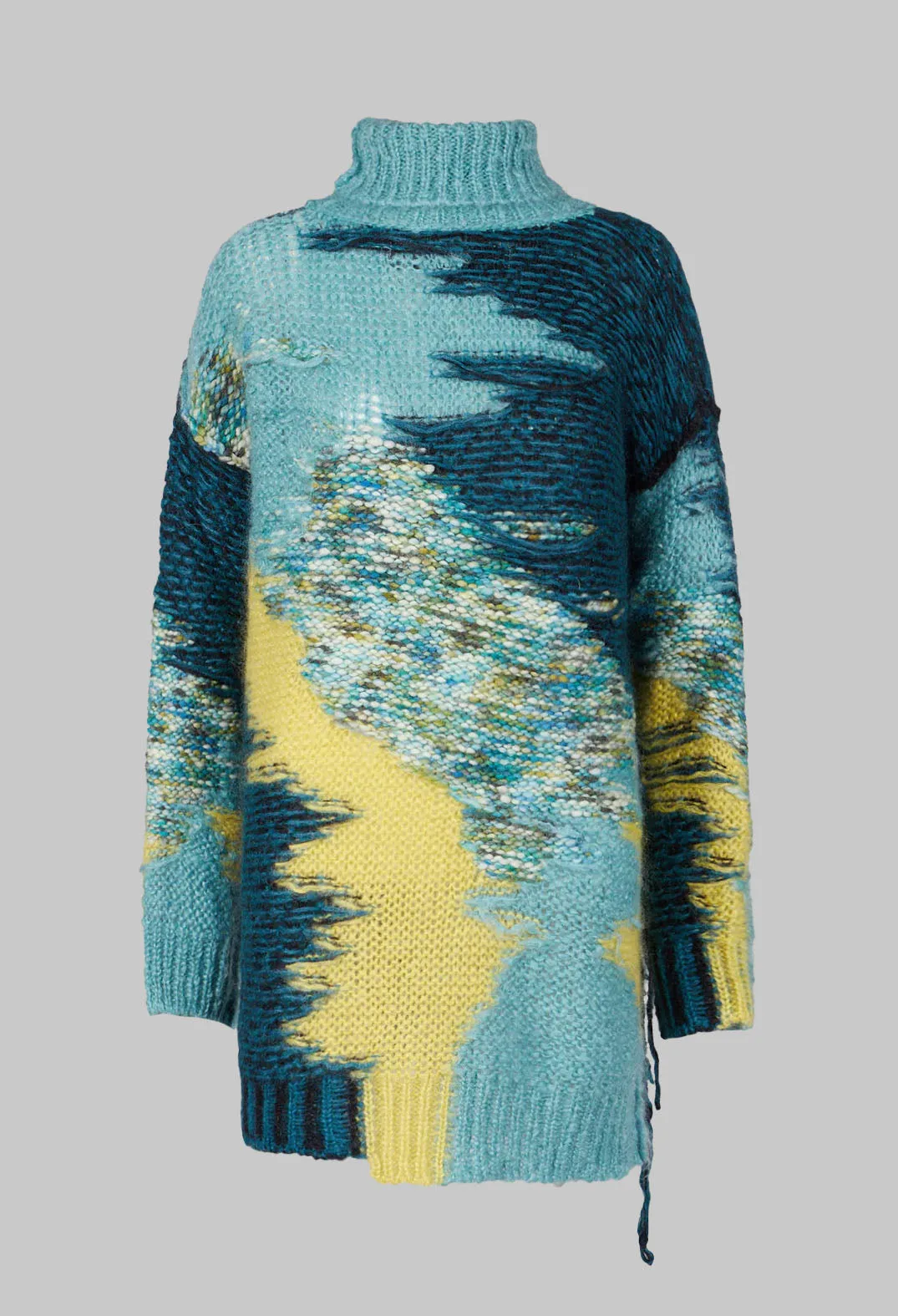 Turquoise Fringe Roll Neck Jumper