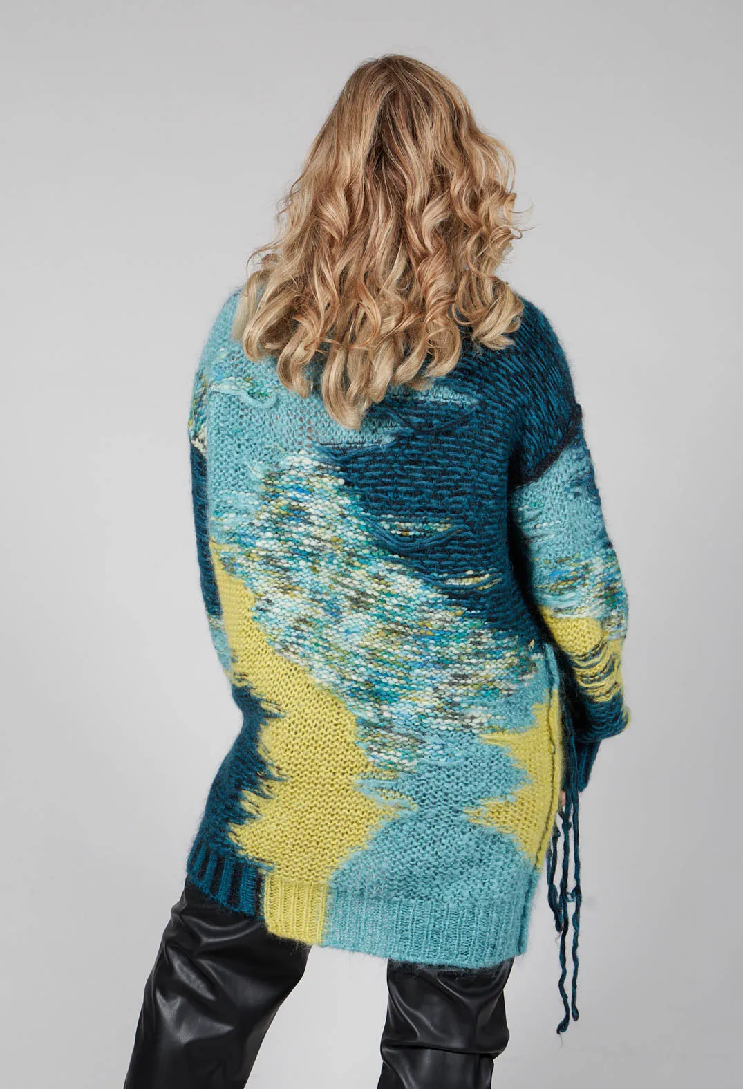 Turquoise Fringe Roll Neck Jumper