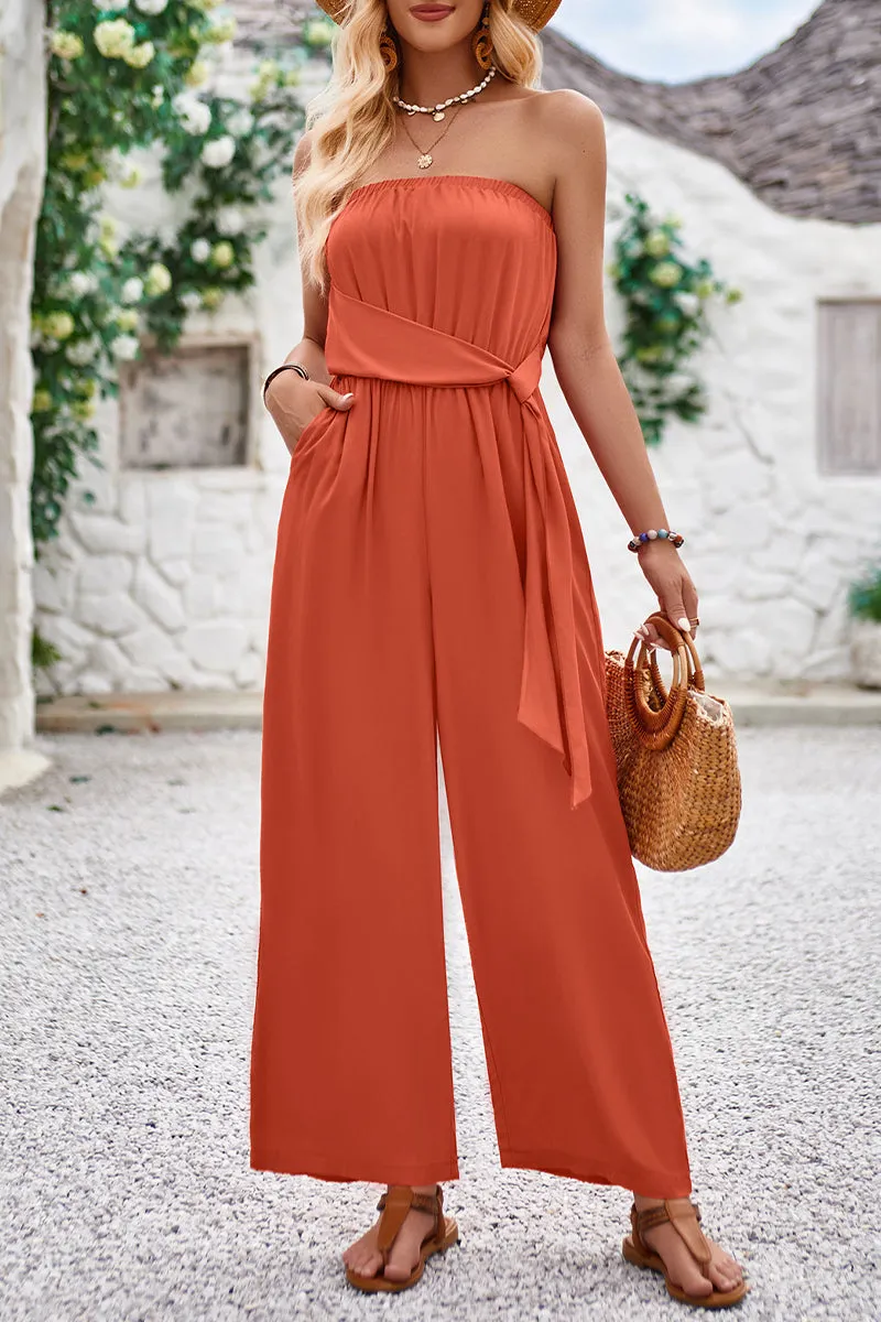 Solid Bandage Pocket Strapless Jumpsuits