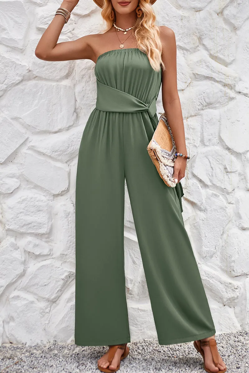 Solid Bandage Pocket Strapless Jumpsuits