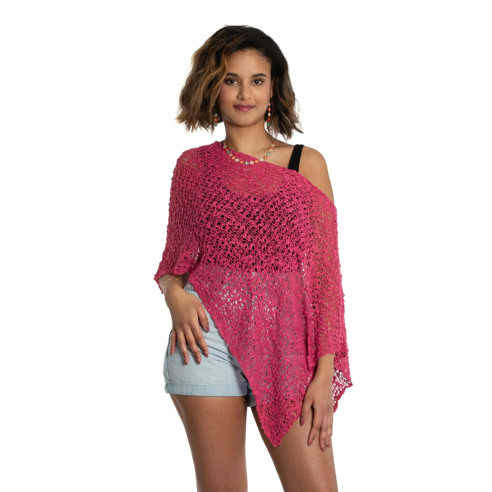 Short Knit Popcorn Poncho