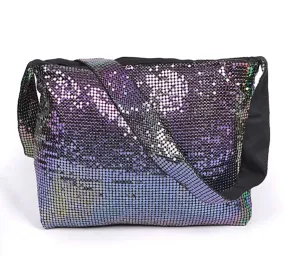 Metal Mesh Shoulder Bags in Black, Oil Slick, Iridescent White