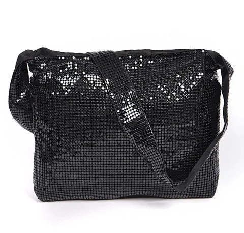 Metal Mesh Shoulder Bags in Black, Oil Slick, Iridescent White