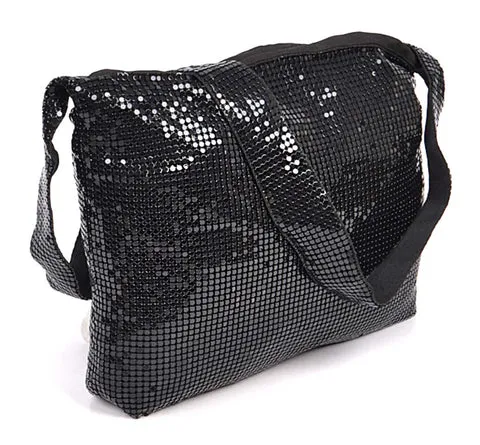 Metal Mesh Shoulder Bags in Black, Oil Slick, Iridescent White