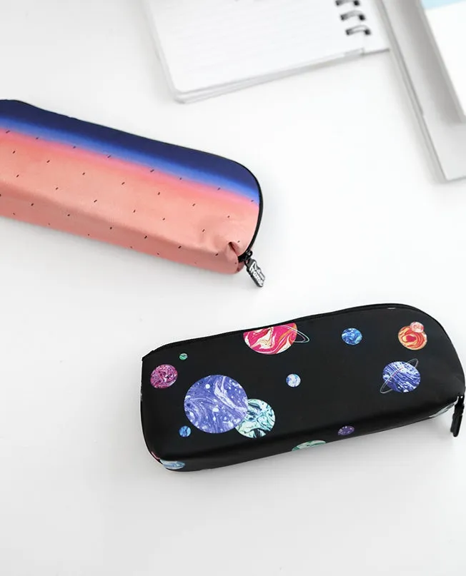 Black Space Planet Zipper Pencil Case