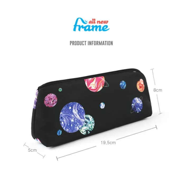 Black Space Planet Zipper Pencil Case