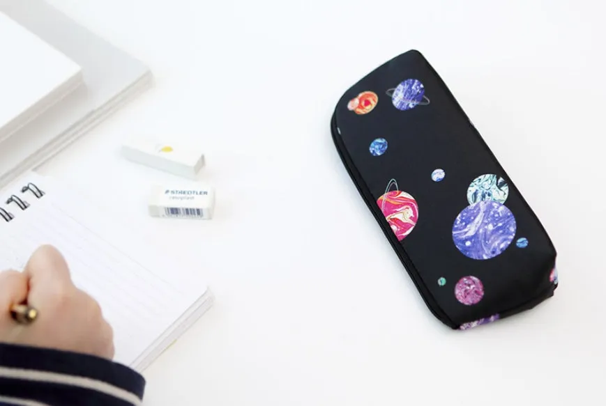 Black Space Planet Zipper Pencil Case