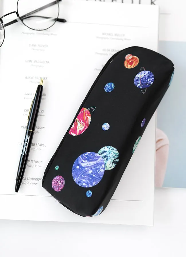 Black Space Planet Zipper Pencil Case