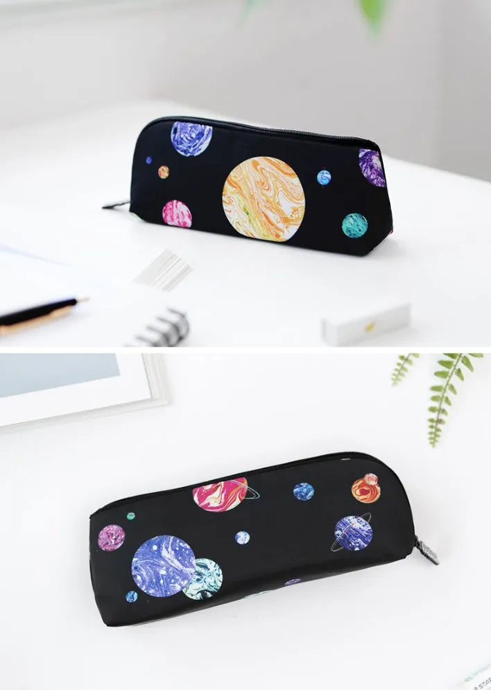 Black Space Planet Zipper Pencil Case