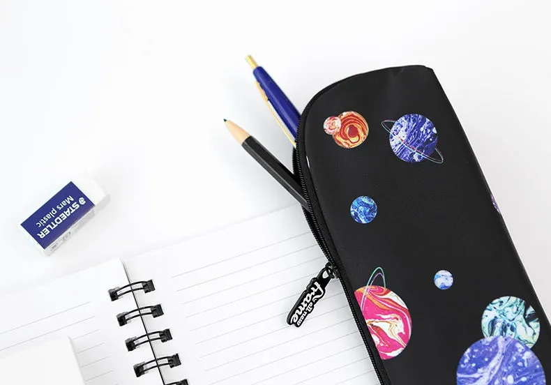 Black Space Planet Zipper Pencil Case