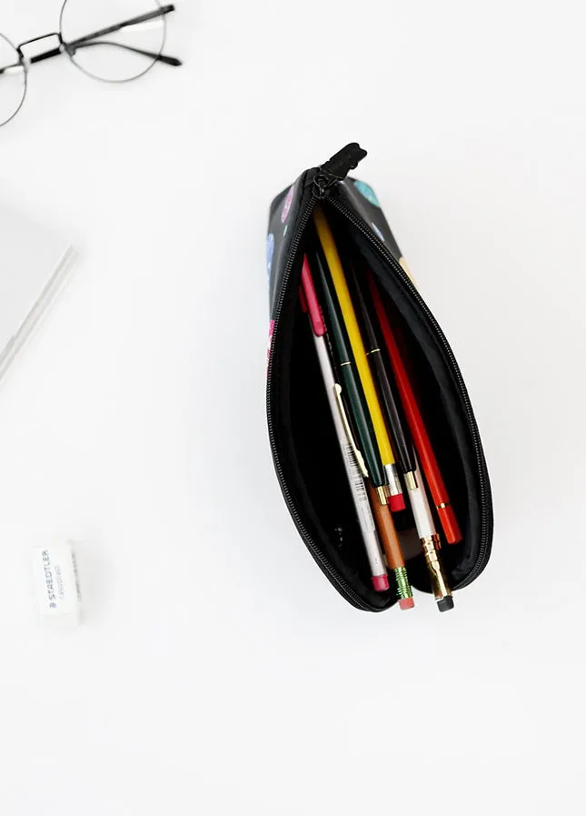 Black Space Planet Zipper Pencil Case